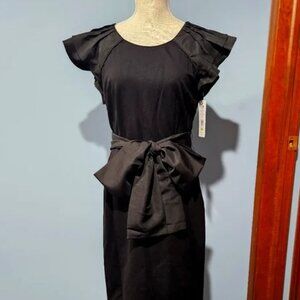 NWT Nue by Shani Black Dress Front Tie Bow Flutter Sleeve Shapewear Sz 6 $320